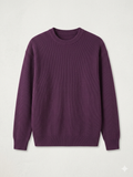 Men's Premium Plum Purple Ribbed Knit Crewneck Sweater Product Description