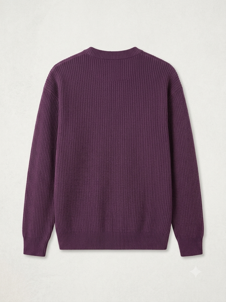 Men's Premium Plum Purple Ribbed Knit Crewneck Sweater Product Description