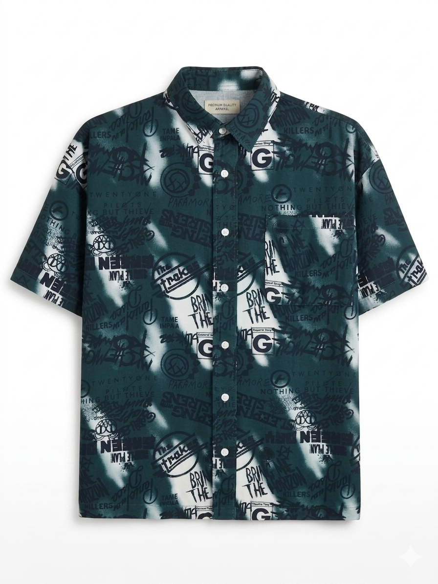 Oversized Dark Graffiti Print Casual Shirt | Short Sleeve Streetwear