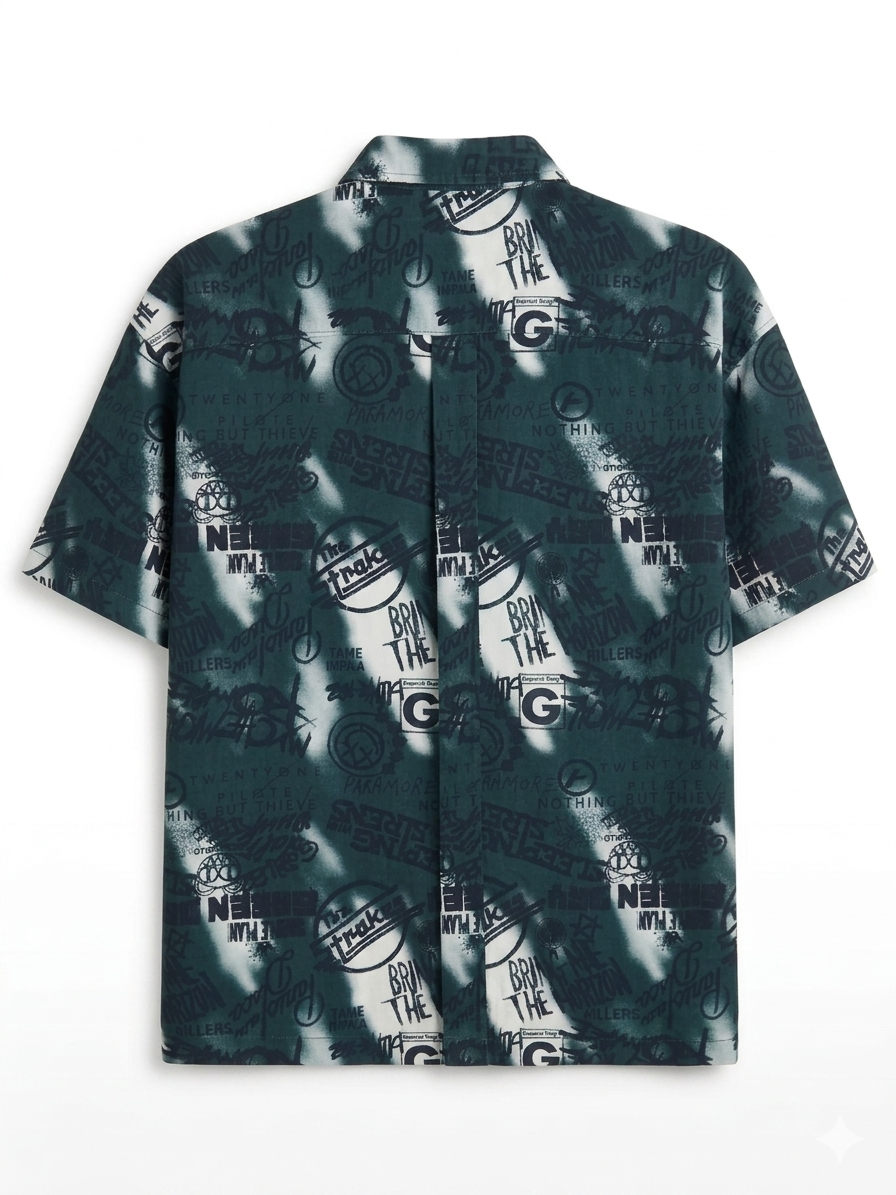 Oversized Dark Graffiti Print Casual Shirt | Short Sleeve Streetwear