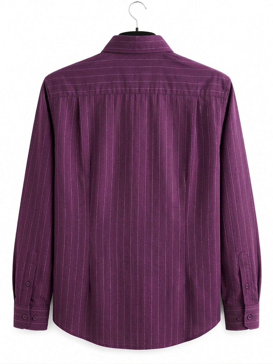 Men's Deep Purple Pinstripe Smart-Casual Button-Down Shirt