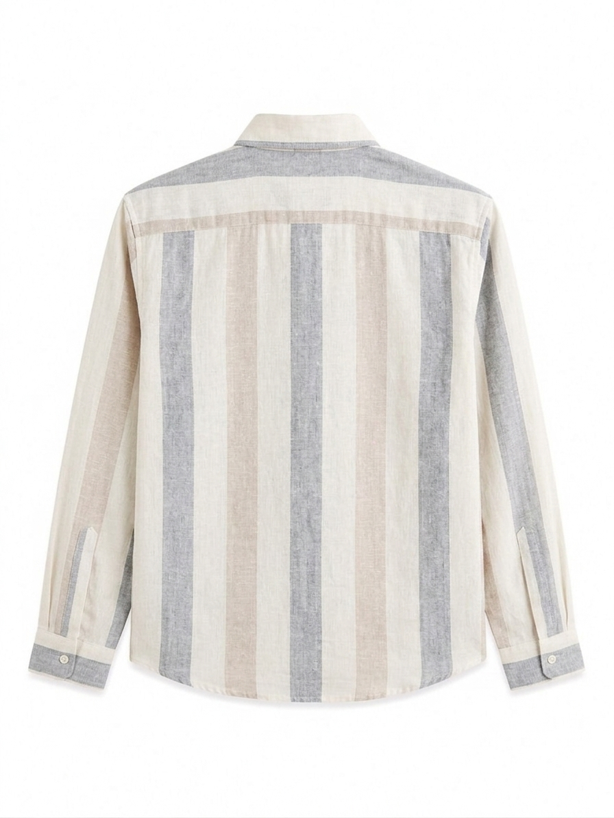 Men's Pastel Multi-Color Striped Linen-Blend Shirt