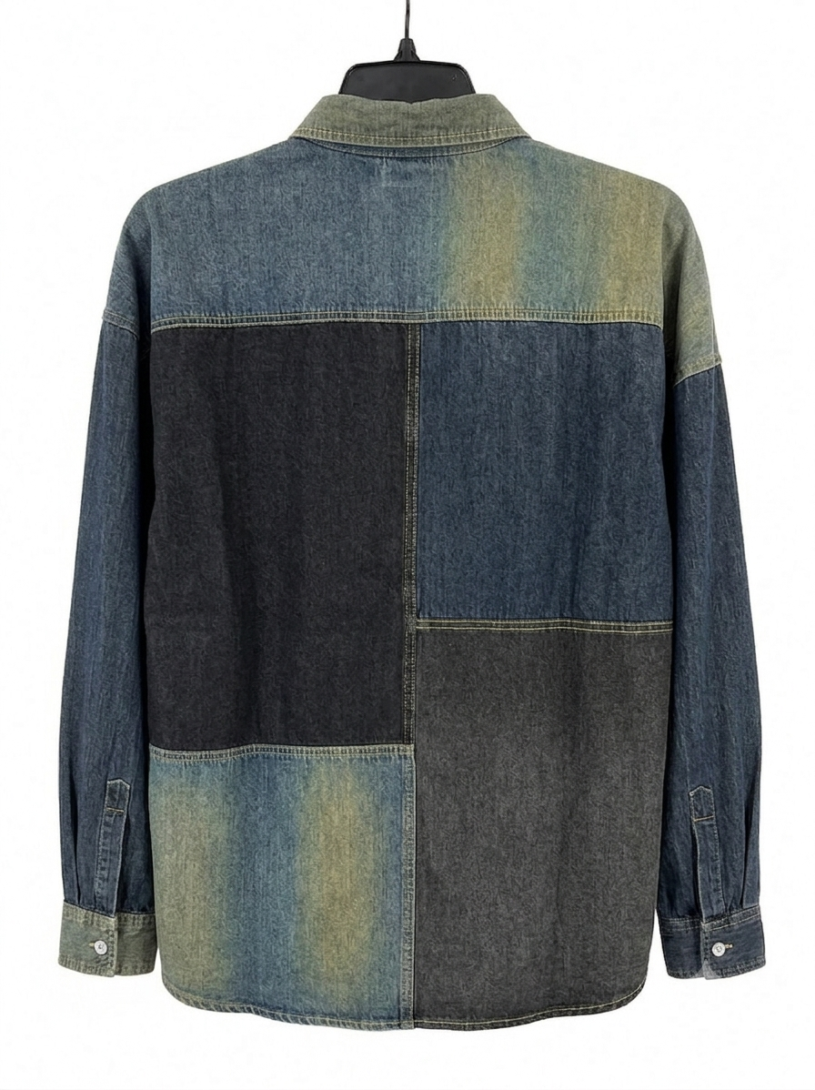 Oversized Men's Multi-Tone Indigo Patchwork Denim Overshirt
