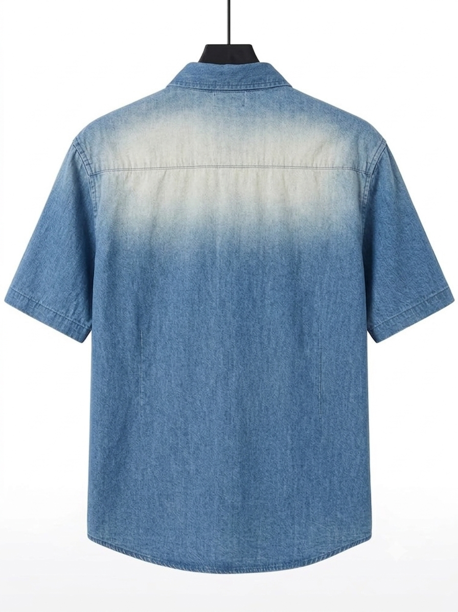 Men's Short-Sleeve Ombré Blue Denim Shirt