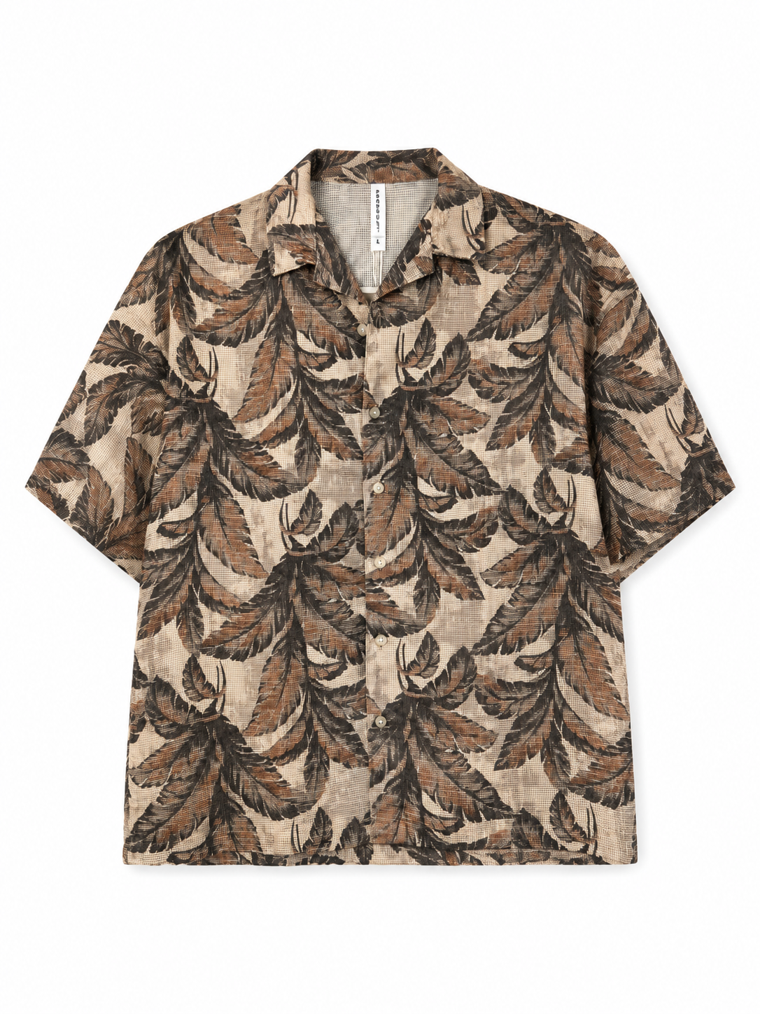 Vintage-Style Tropical Leaf Print Camp Collar Shirt