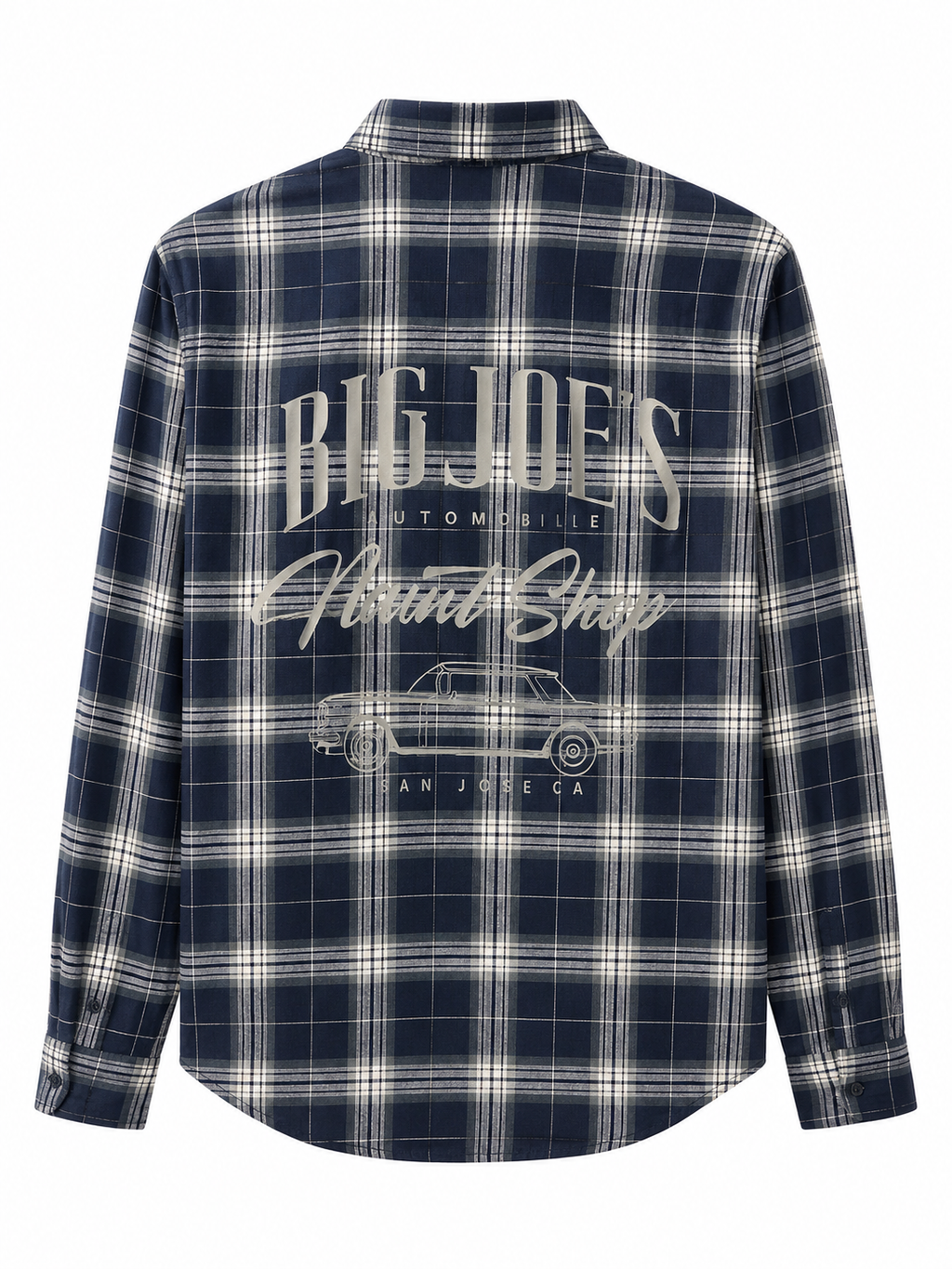 Men’s Navy Blue Checked Graphic Full Sleeve Shirt – Vintage Auto Print