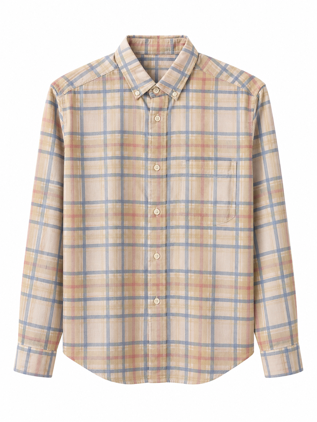 Pastel Beige Vintage Check Cotton Shir