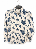 Men’s Off-White Linen-Blend Shirt with Abstract Blue Floral Print