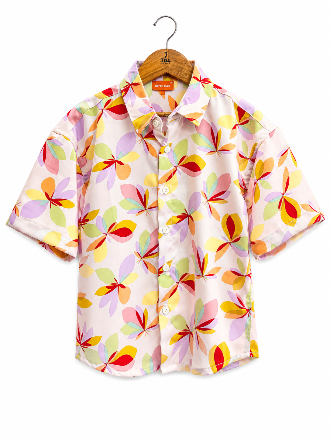 BEPEN CLUB Pastel Floral Print Short Sleeve Button-Up Shirt
