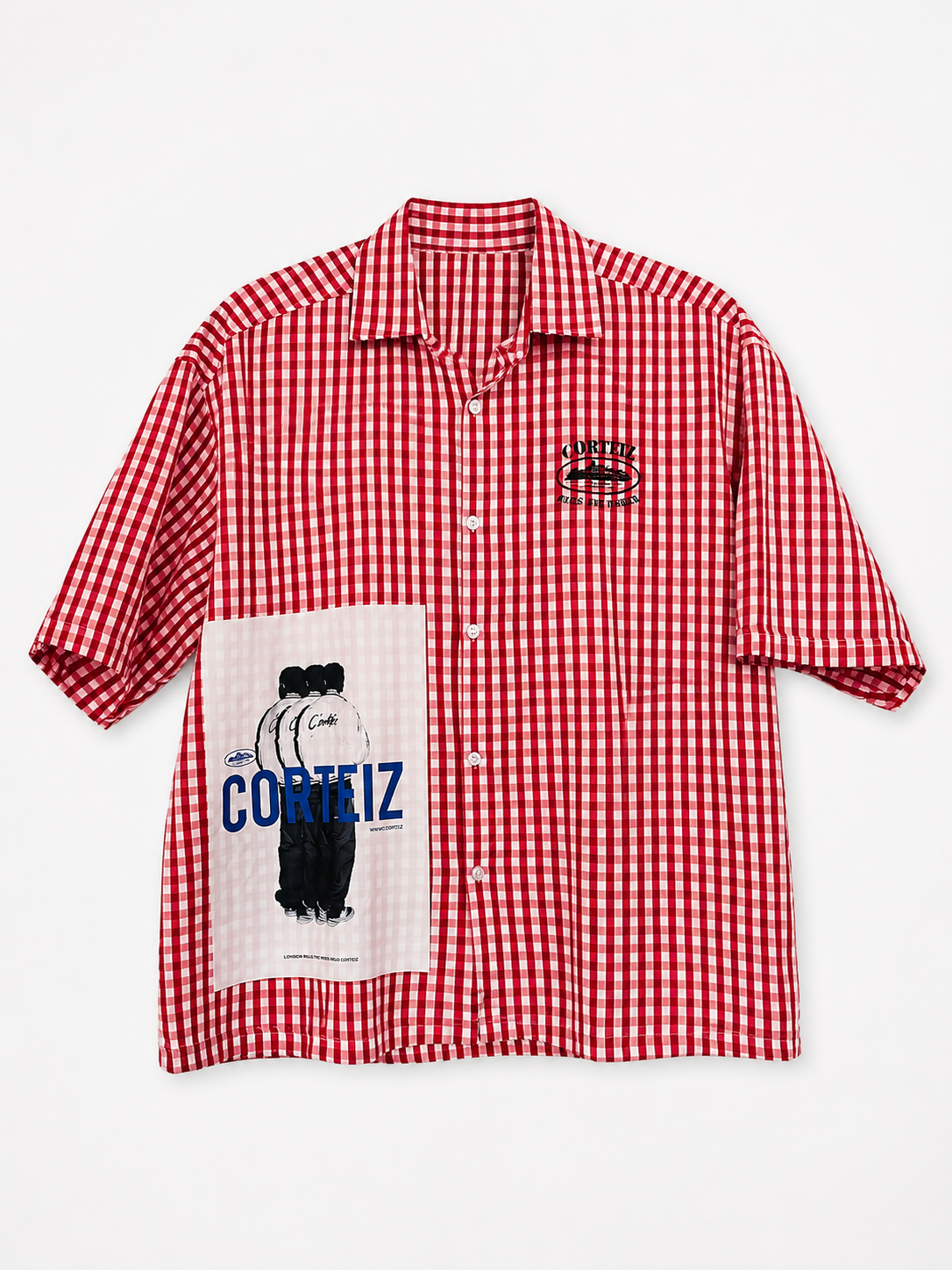 Corteiz Red Checkered Half Sleeve Oversized Shirt with Graphic Print