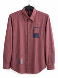 Men's Textured Mauve Long-Sleeve Shirt with Graphic Typography and Media Player Motif