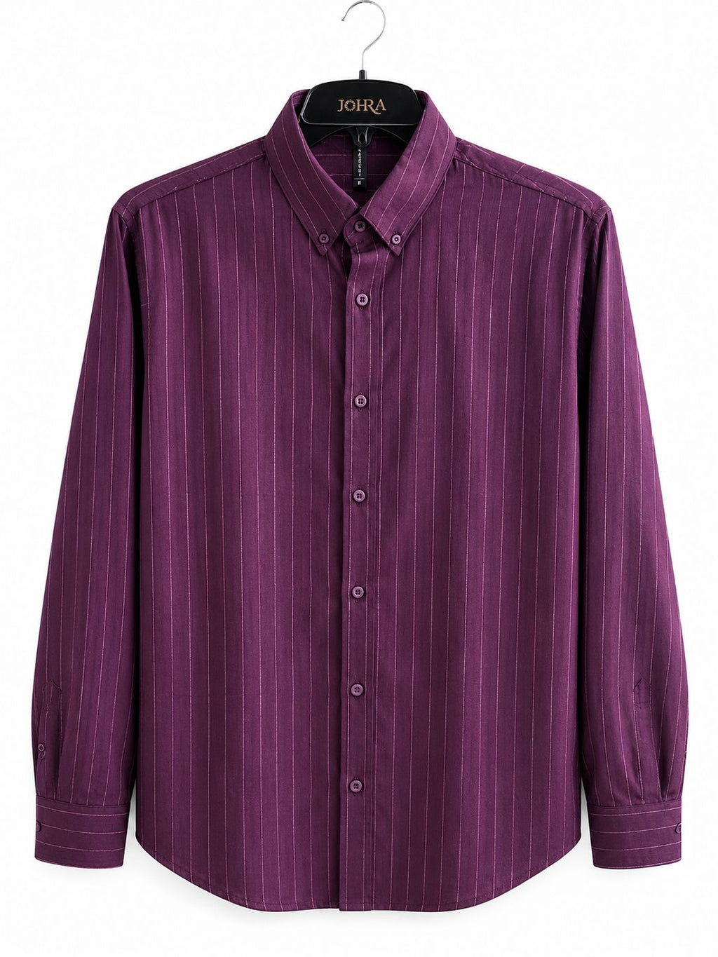 Men's Deep Purple Pinstripe Smart-Casual Button-Down Shirt