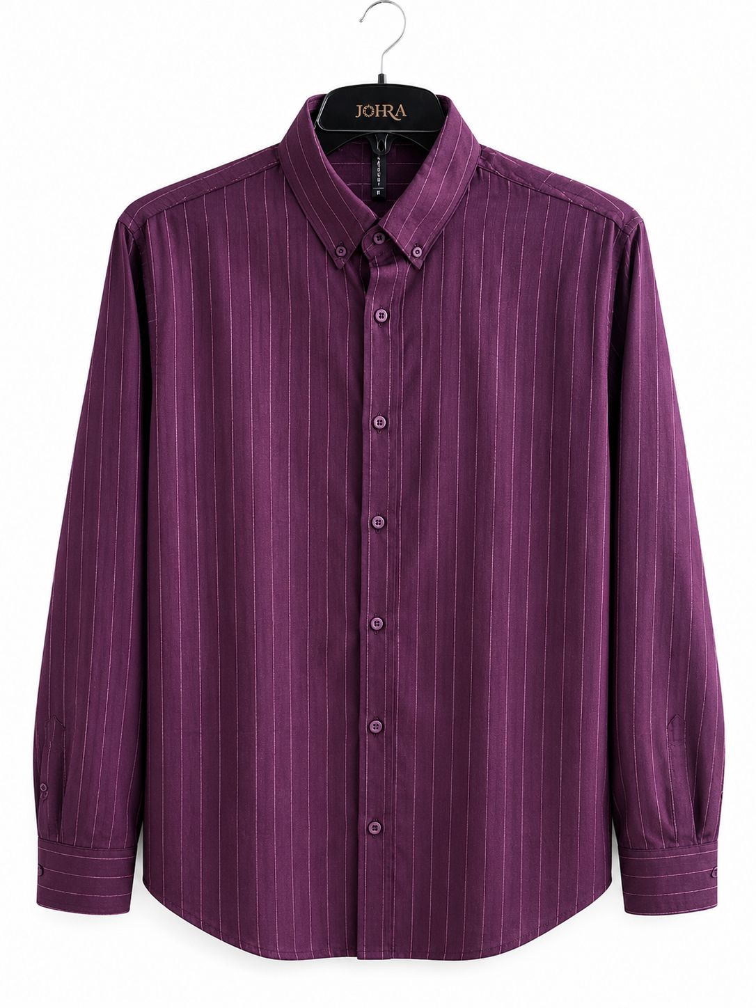 Men's Deep Purple Pinstripe Smart-Casual Button-Down Shirt