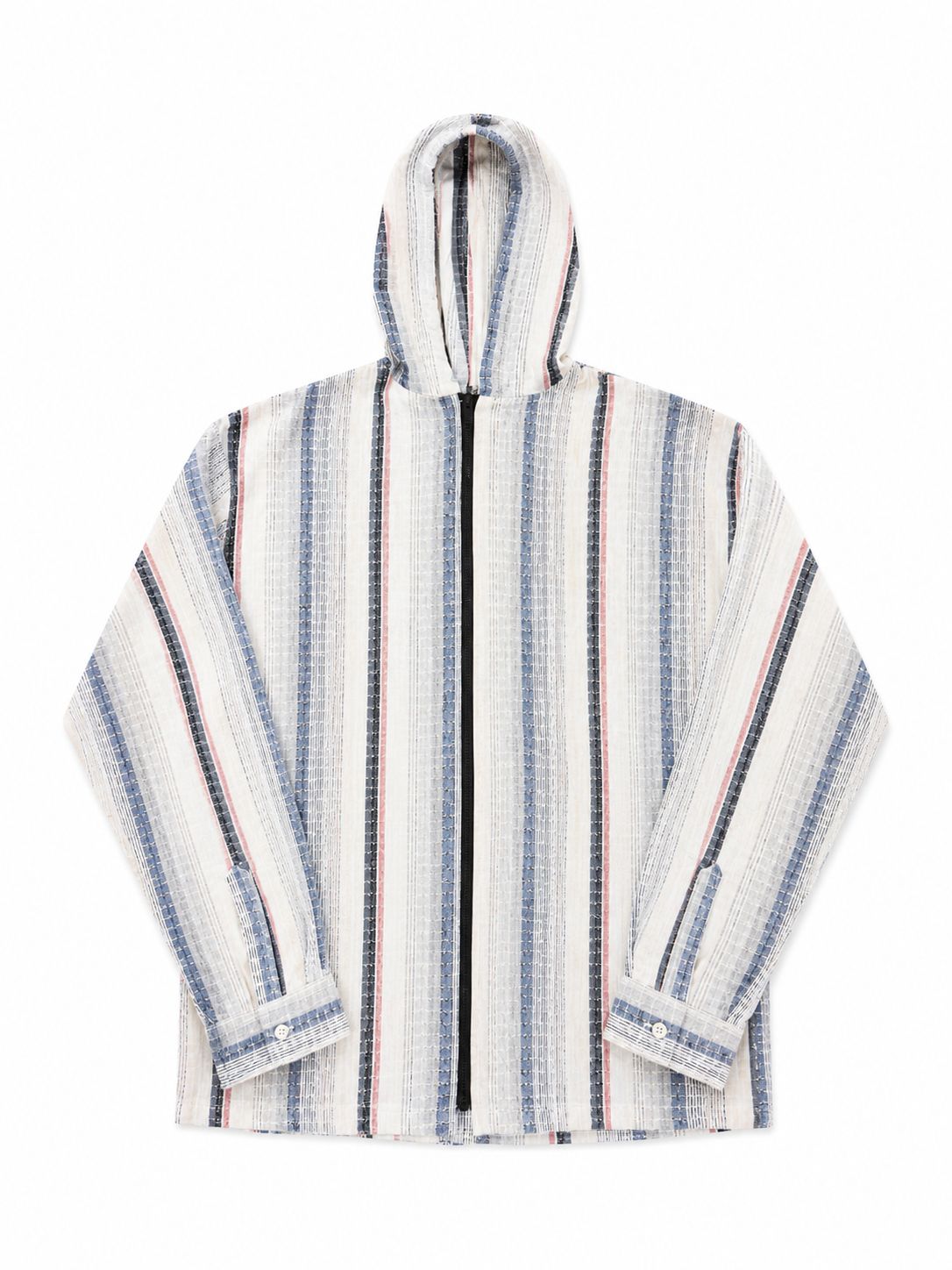Men's Textured Multi-Stripe Full-Zip Hooded Shirt