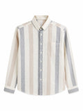 Men's Pastel Multi-Color Striped Linen-Blend Shirt