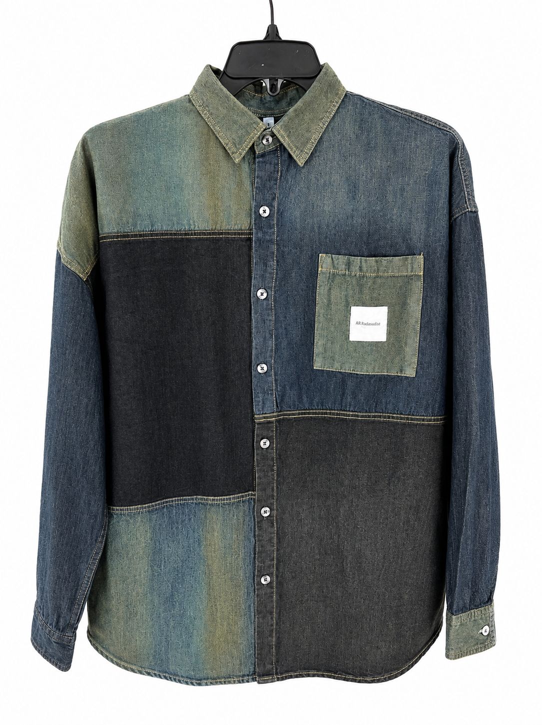 Oversized Men's Multi-Tone Indigo Patchwork Denim Overshirt