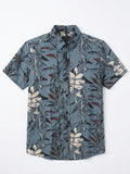 Men's Slate Blue Abstract Botanical Print Short-Sleeve Shirt