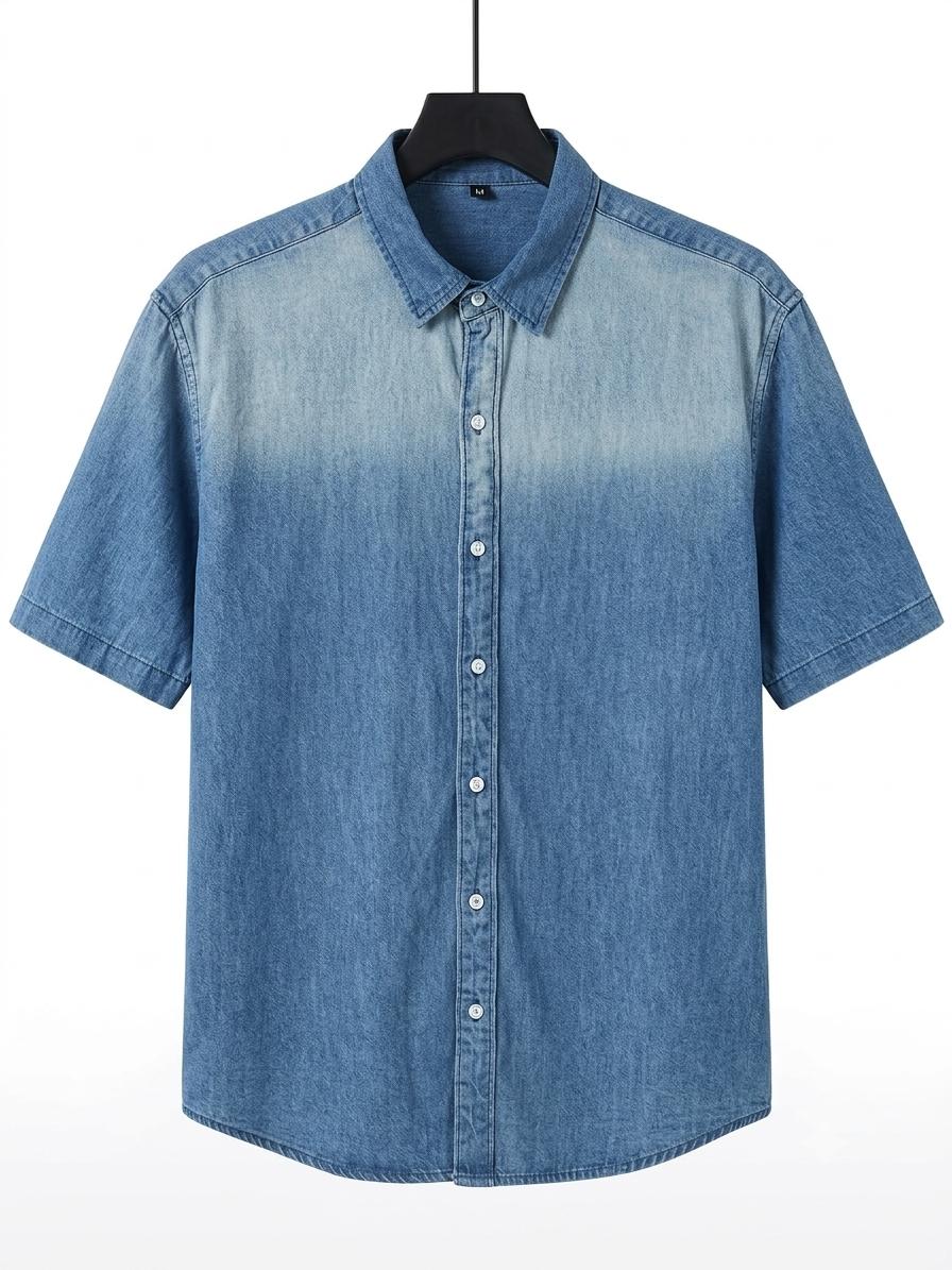 Men's Short-Sleeve Ombré Blue Denim Shirt