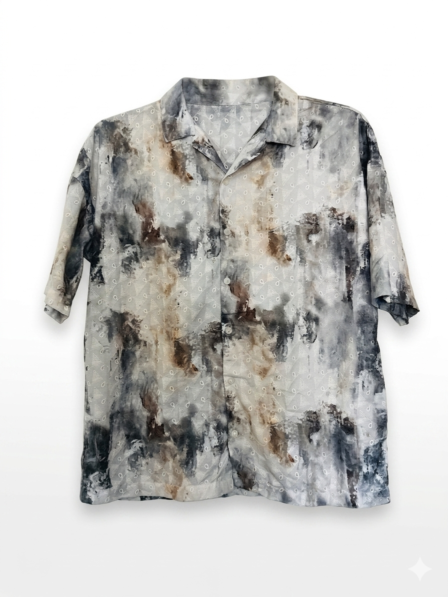 Abstract Watercolor Marble Print Camp Collar Shirt