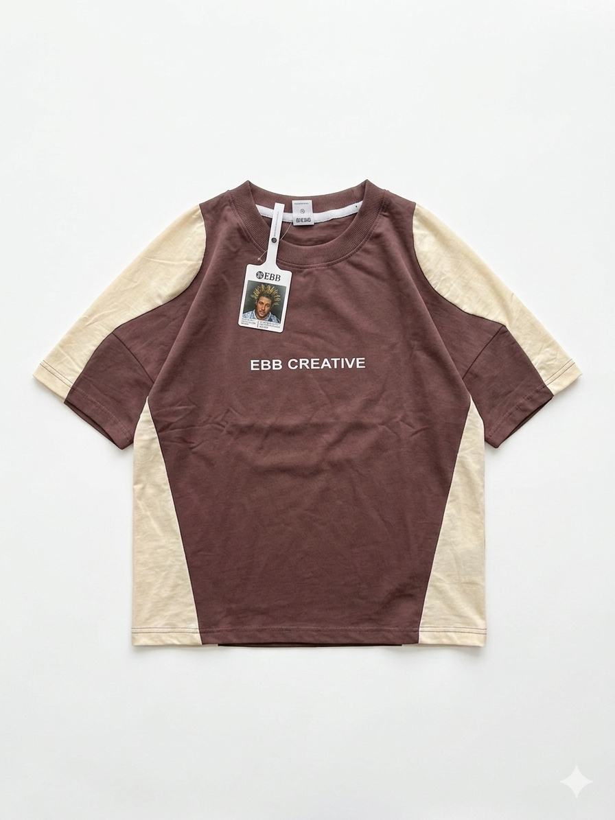 Panelled "Earth-Tone" Oversized Streetwear T-Shirt. Five sleeve