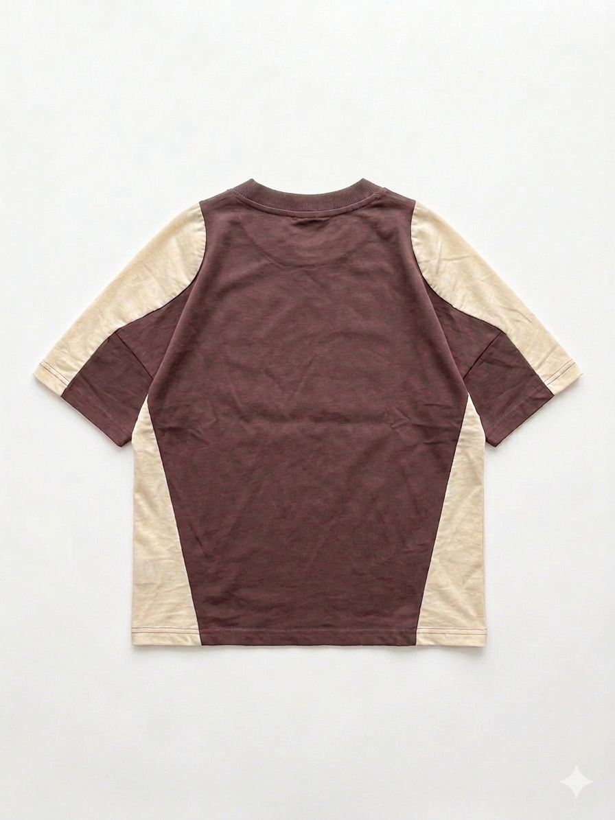 Panelled "Earth-Tone" Oversized Streetwear T-Shirt. Five sleeve
