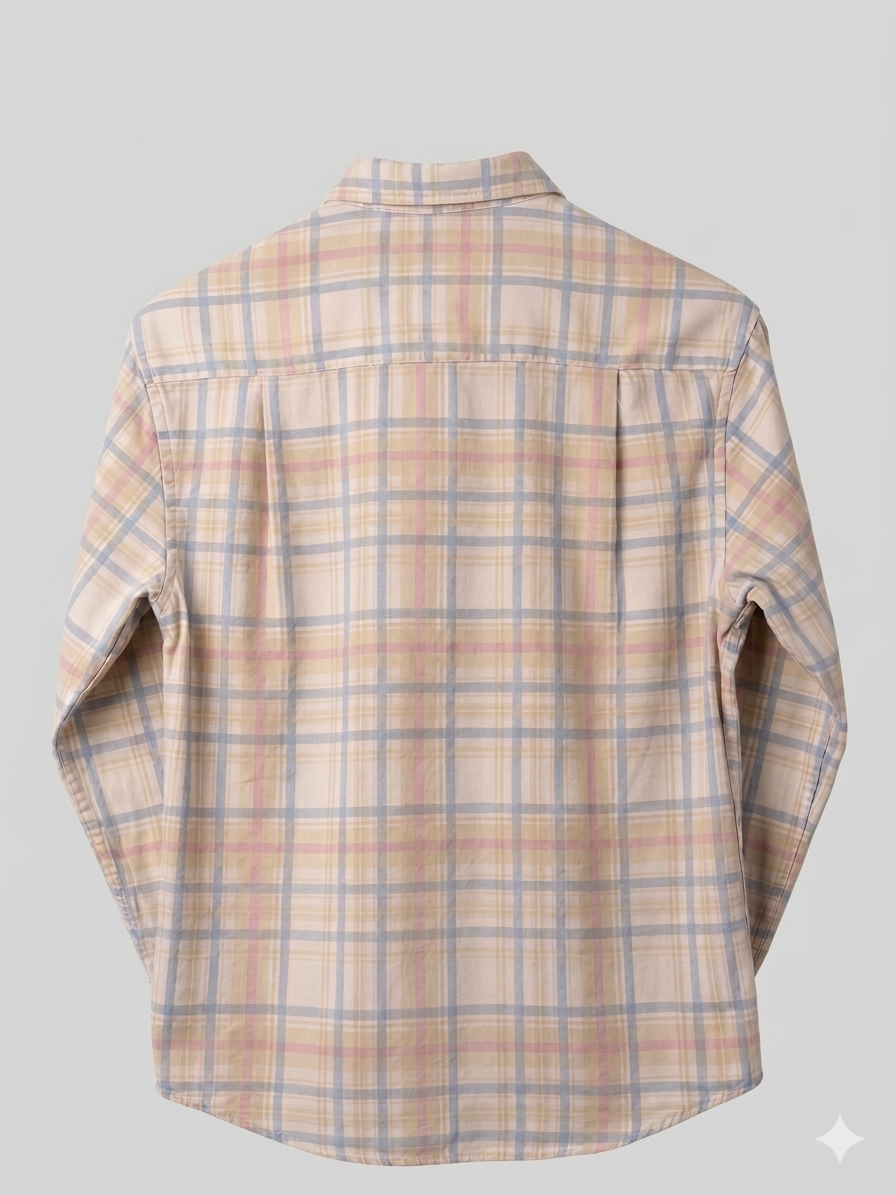 Pastel Beige Vintage Check Cotton Shir
