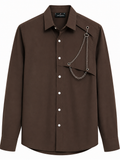 Men’s Dark Brown Chain Detail Full Sleeve Designer Shirt