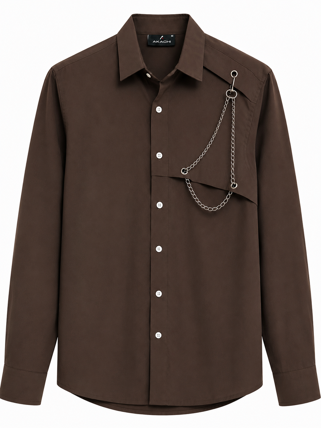 Men’s Dark Brown Chain Detail Full Sleeve Designer Shirt